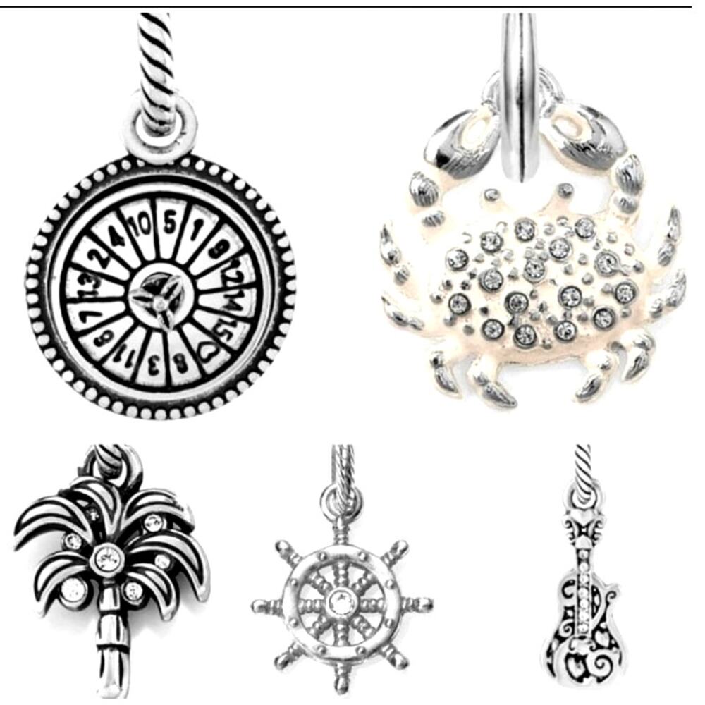 5 Brighton Charms Guitar Crab Roulette wheel Captain Wheel Palm tree Jewelry bag